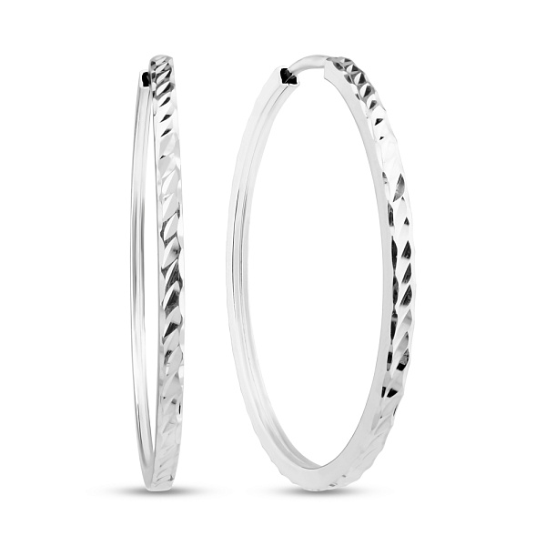 Сережки-кільця з білого золота з алмазною гранню (арт. 122106/35б) – зображення 1