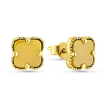 Сережки-пусети з жовтого золота з оніксом (арт. 104811/8жож)