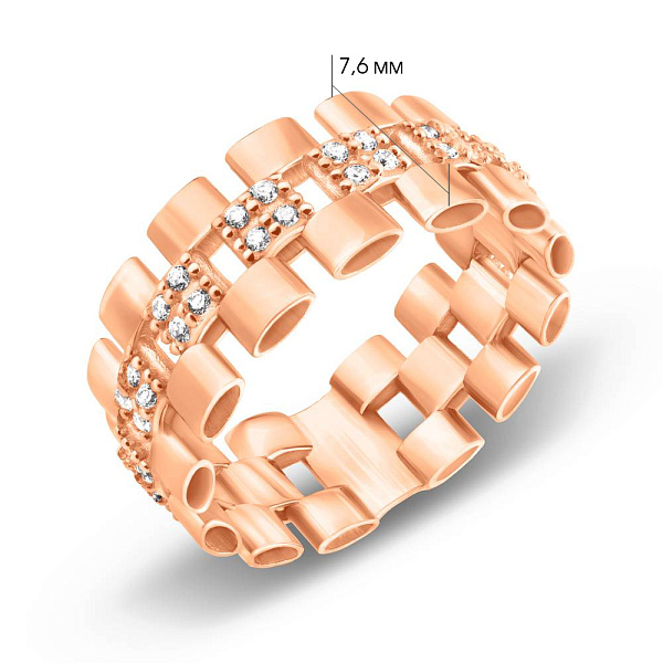 Широкое кольцо из золота с фианитами (арт. 155664) – изображение 2