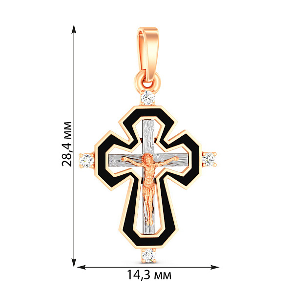 Золотий натільний хрестик з розп'яттям та емаллю (арт. 501641ч) – зображення 2