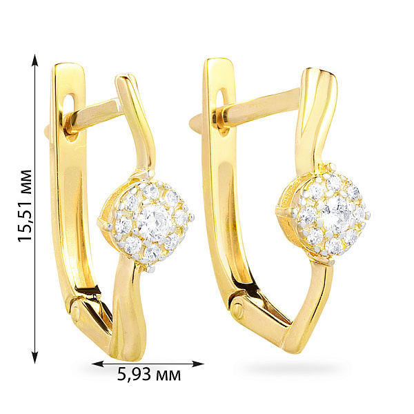 Золотые серьги с фианитами в желтом цвете металла (арт. 110409ж) – изображение 2