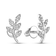 Сережки-пусети Гілка з білого золота з діамантами (арт. Т011239010б)