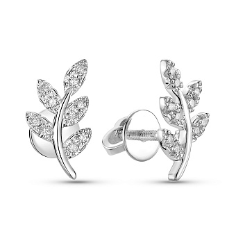 Серьги-пусеты Ветка из белого золота с бриллиантами (арт. Т011239010б)