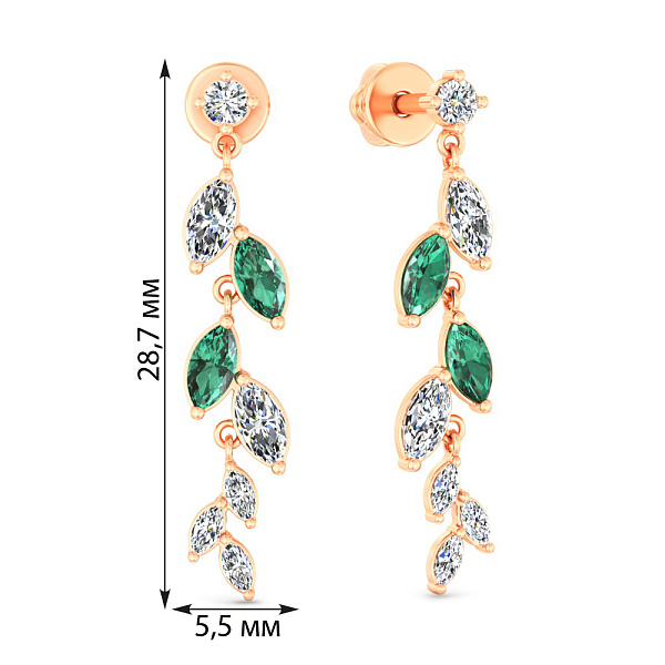 Золотые серьги подвески с кварцем и фианитами (арт. 111248Пз) – изображение 5