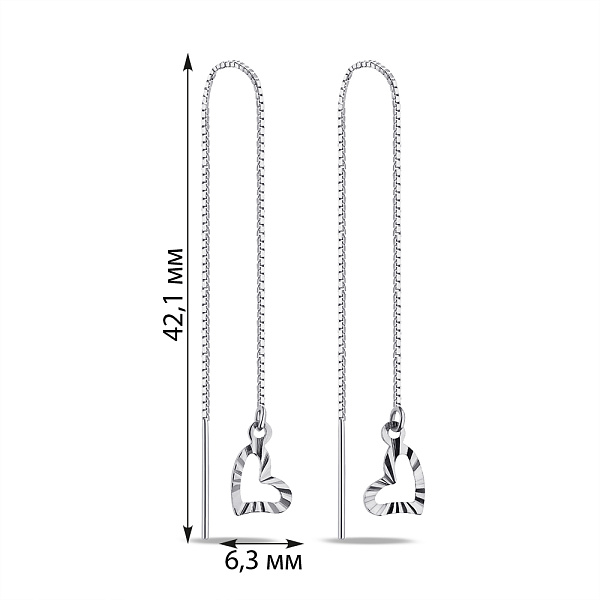 Довгі срібні сережки Серце (арт. 7502/9674) – зображення 2