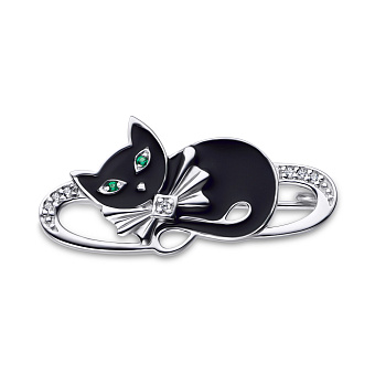 Срібна брошка «Кошеня» з емаллю та фіанітами (арт. 7505/7116реч)