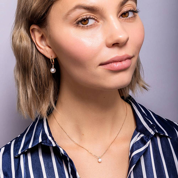 Золотое колье с бриллиантом и жемчугом (арт. 7109968201) – изображение 4