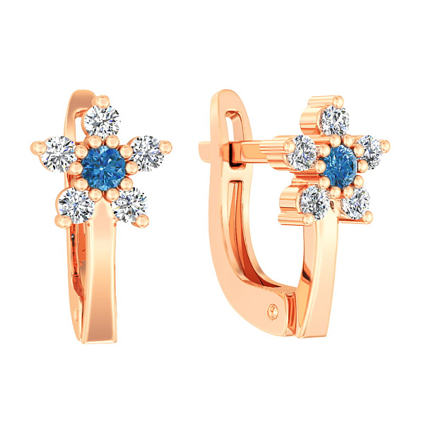 Дитячі золоті сережки «Квіточки» з синіми фіанітами (арт. 110613г) – зображення 1