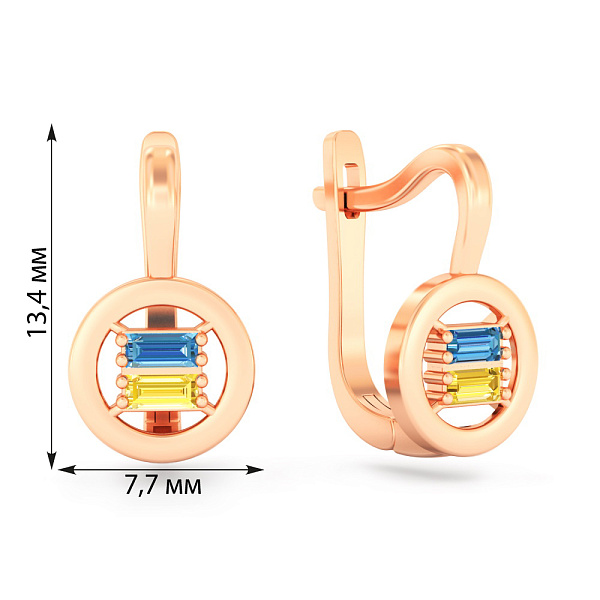 Золоті сережки з синіми і жовтими фіанітами (арт. 110031гж) – зображення 4