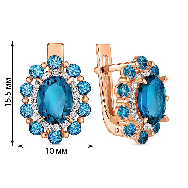 Сережки из красного золота с топазом лондон и фианитами (арт. 111108Пл) – изображение 4