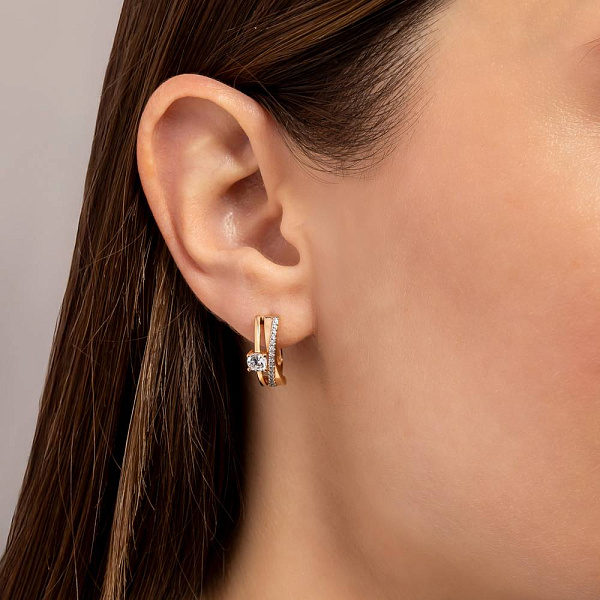 Золотые серьги Синергия с фианитами (арт. 111101) – изображение 2