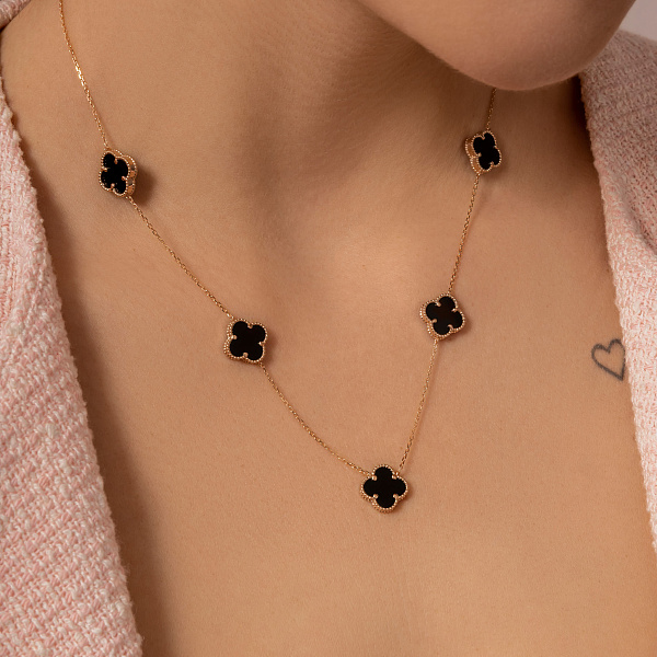 Золотое колье Клевер с ониксом (арт. 361495/10о) – изображение 3