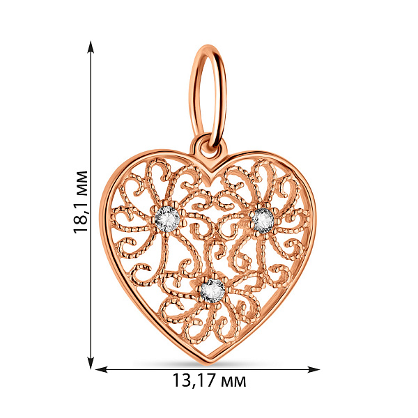Золотой кулон в форме сердца с фианитами (арт. 424475) – изображение 2
