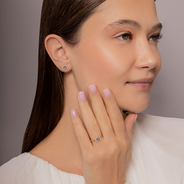 Золотые серьги-пусеты с голубым и желтым фианитами (арт. 111241гж) – изображение 5