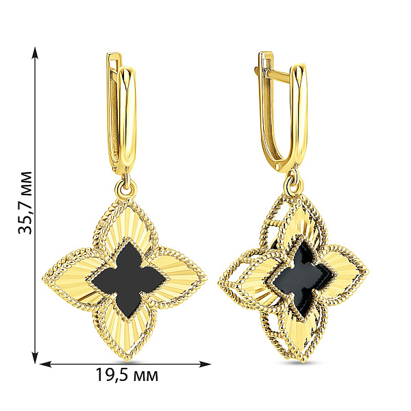 Сережки з жовтого золота з оніксом (арт. 111341жо) – зображення 2