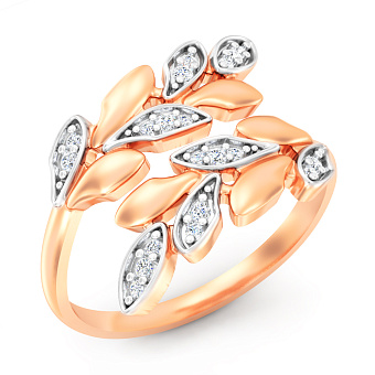 Кольцо из красного золота Ветка с фианитами (арт. 141283)