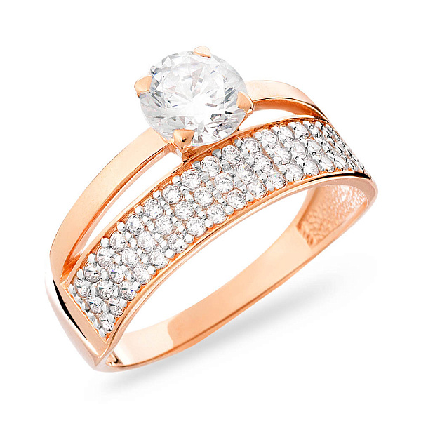 Золотое помолвочное кольцо с фианитами (арт. 140425) – изображение 1