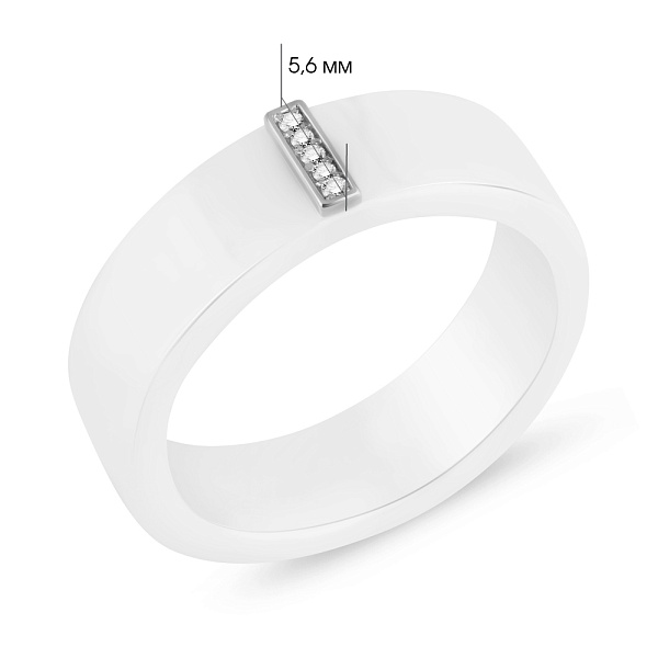 Каблучка з білої кераміки і золота з діамантами (арт. К011766бб) – зображення 7