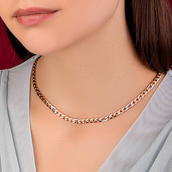 Цепочка из красного и белого золота плетения Панцирное фантазийное (арт. 352454кб) – изображение 6