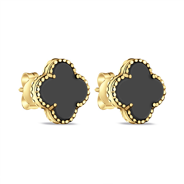 Сережки-пусети зі срібла з жовтим родіюванням і оніксом (арт. 7518/2638/10жо) – зображення 1