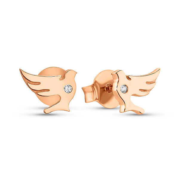 Серьги-пусеты Птички из красного золота (арт. 109951) – изображение 1