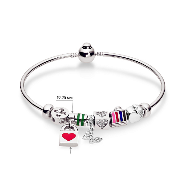 Жесткий золотой браслет с эмалью и фианитами (арт. 324025беП2) – изображение 2