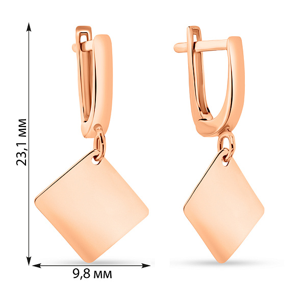 Золотые серьги-подвески в красном цвете металла (арт. 108622) – изображение 4