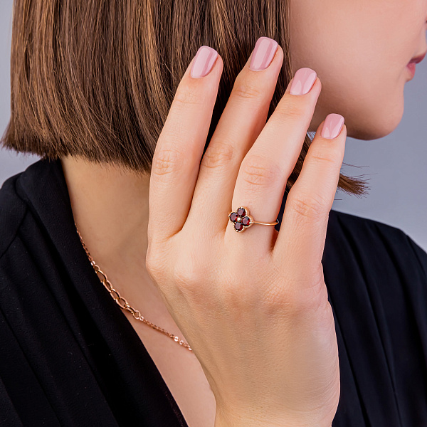 Каблучка з червоного золота з гранатом (арт. 141246Пк) – зображення 4