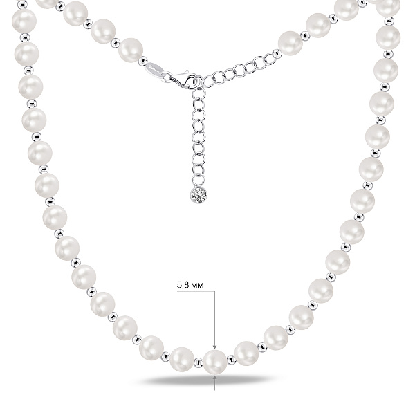 Серебряное колье с жемчугом и фианитом (арт. 7507/2526жб) – изображение 2