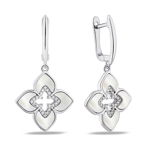 Серебряные серьги с перламутром и фианитами (арт. 7502/10220/15п) – изображение 1