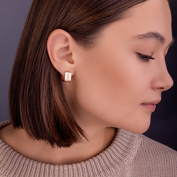 Золотые серьги с фианитами (арт. 1091178) – изображение 2