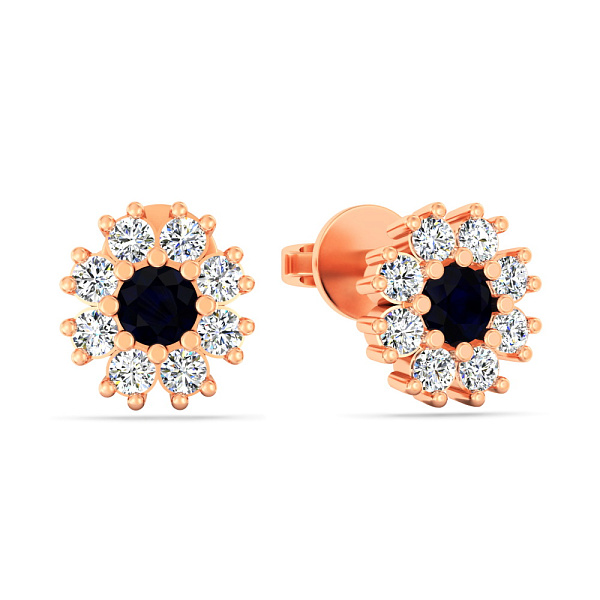 Золотые серьги-пусеты с бриллиантами и сапфиром (арт. Т011692с) – изображение 1