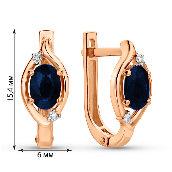 Золоті сережки з сапфіром і діамантами (арт. С011066с) – зображення 3
