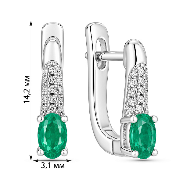 Серебряные серьги с изумрудом и фианитами (арт. 7502/10603Изм) – изображение 2
