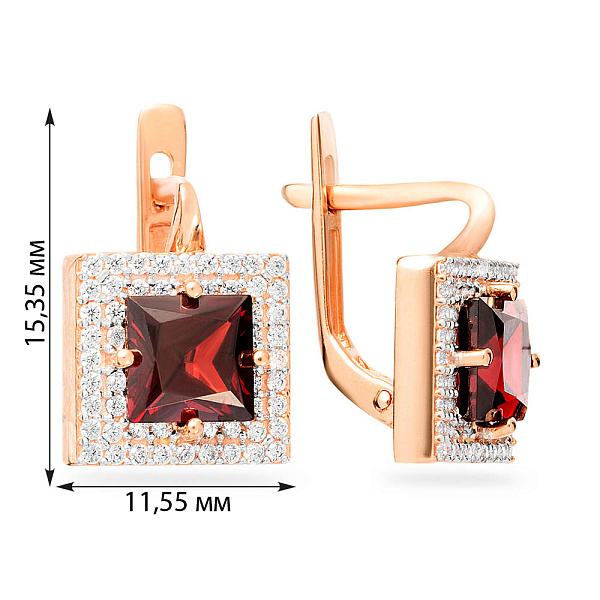 Сережки з червоного золота з кварцом і фіанітами (арт. 110364ПкГ) – зображення 3