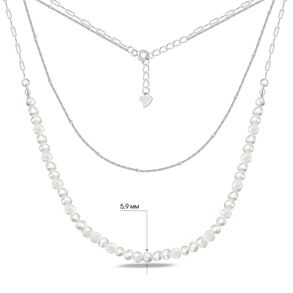 Серебряное двойное колье с жемчугом (арт. 7507/2536жб) – изображение 2