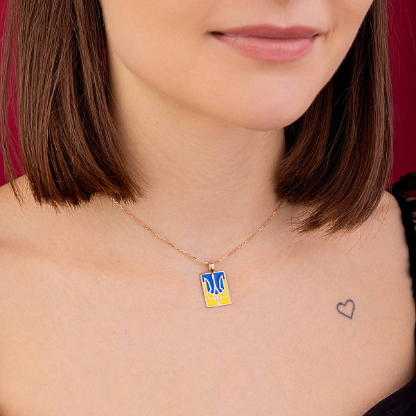 Золотой кулон Герб Украины-Трезубец с эмалью (арт. 424826есж) – изображение 3