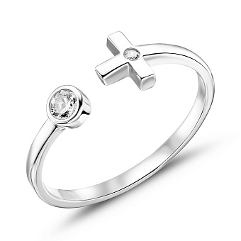 Незамкнутое кольцо из белого золота c фианитами (арт. 155173б)