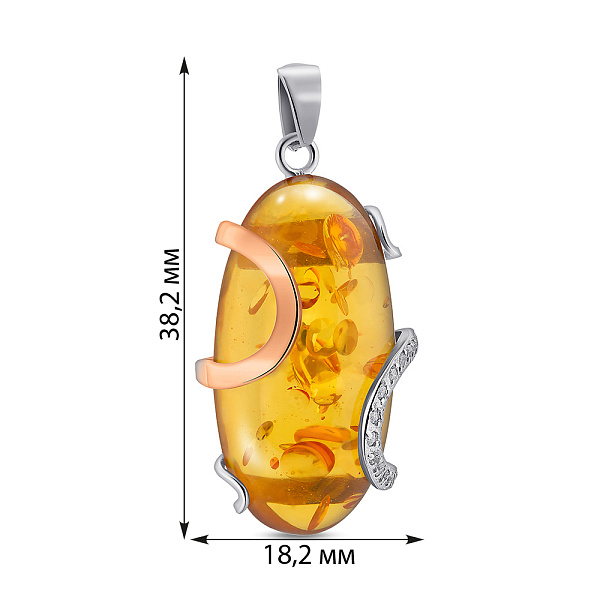 Срібний кулон з бурштином та фіанітами (арт. 7203/0031Япю) – зображення 2