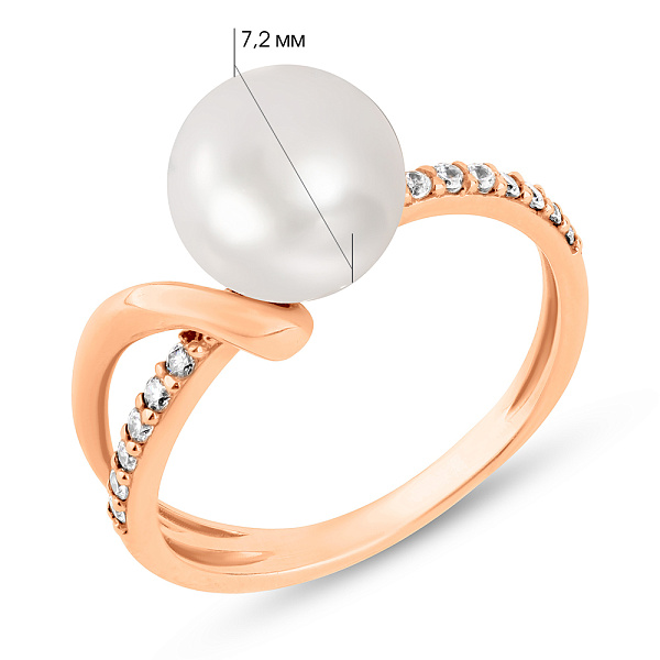 Золотое кольцо с жемчугом и фианитами (арт. 154682прлб) – изображение 2
