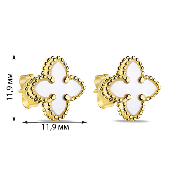 Серебряные серьги-пусеты Клевер с перламутром (арт. 7518/6649/10жп) – изображение 2