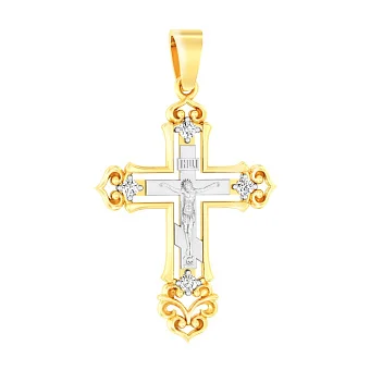 Золотой нательный крестик с распятием и фианитами (арт. 501092ж)