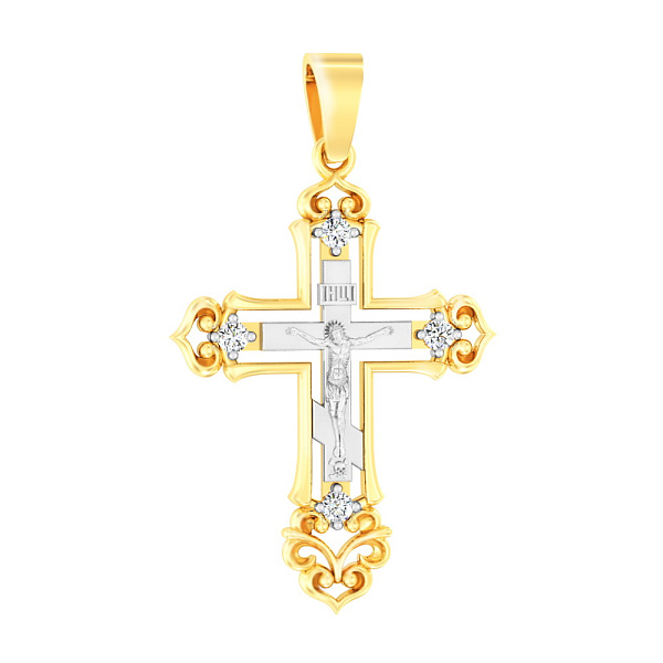Золотой нательный крестик с распятием и фианитами (арт. 501092ж) – изображение 1