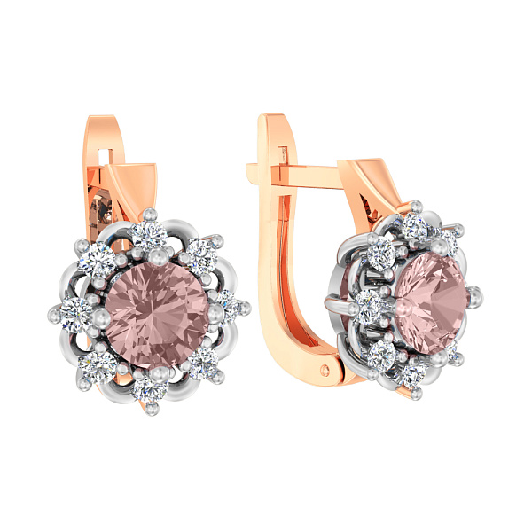 Золоті сережки з кварцом та фіанітами (арт. 111042ПмГ) – зображення 1