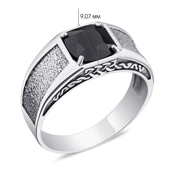 Срібна печатка з чорним фіанітом (арт. 7906/А003/1чкю) – зображення 2