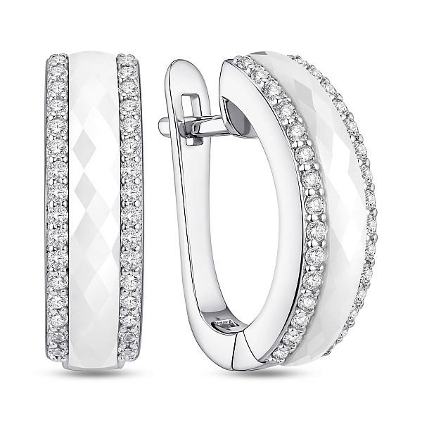 Срібні сережки з керамікою і фіанітами (арт. 7502/1886083кмб) – зображення 1