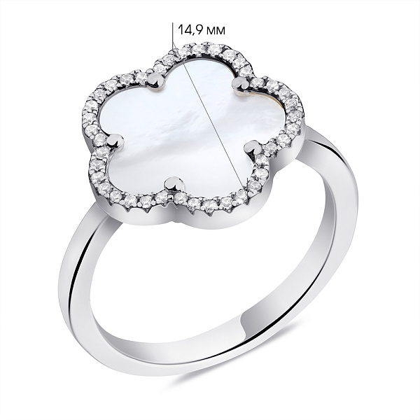 Серебряное кольцо с перламутром и фианитами (арт. 7501/6532/15п) – изображение 7