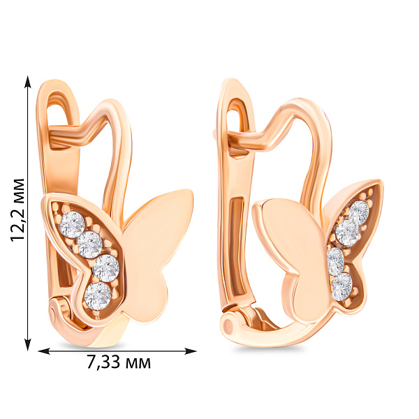 Сережки для детей «Бабочки» золотые с фианитами (арт. 106572) – изображение 2