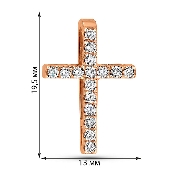Хрестик з червоного золота з діамантами  (арт. 3109637201) – зображення 2