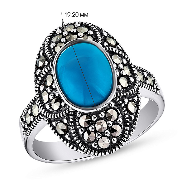 Серебряное кольцо с бирюзой и марказитами (арт. 7401/4688мркБ) – изображение 2